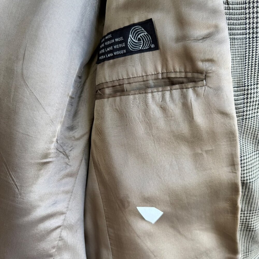 Brandini Le Collezioni Mens 41R Wool Silk Plaid Blazer Three Button Brown Canada - Picture 9 of 13